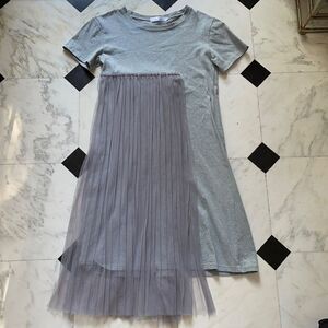 LBJ Gray T-shirt dress with tulle detail